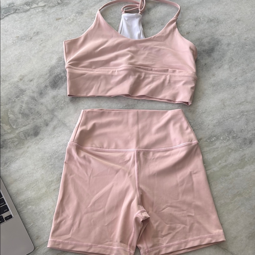 Pink Athletic Crop Top and Shorts Set